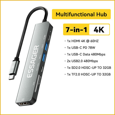 Multifunctional 7 in 1 USB C Hub